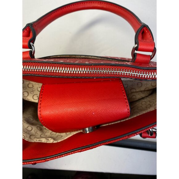GUESS Red Logo Embossed Tote Bag Purse - Picture 4 of 10